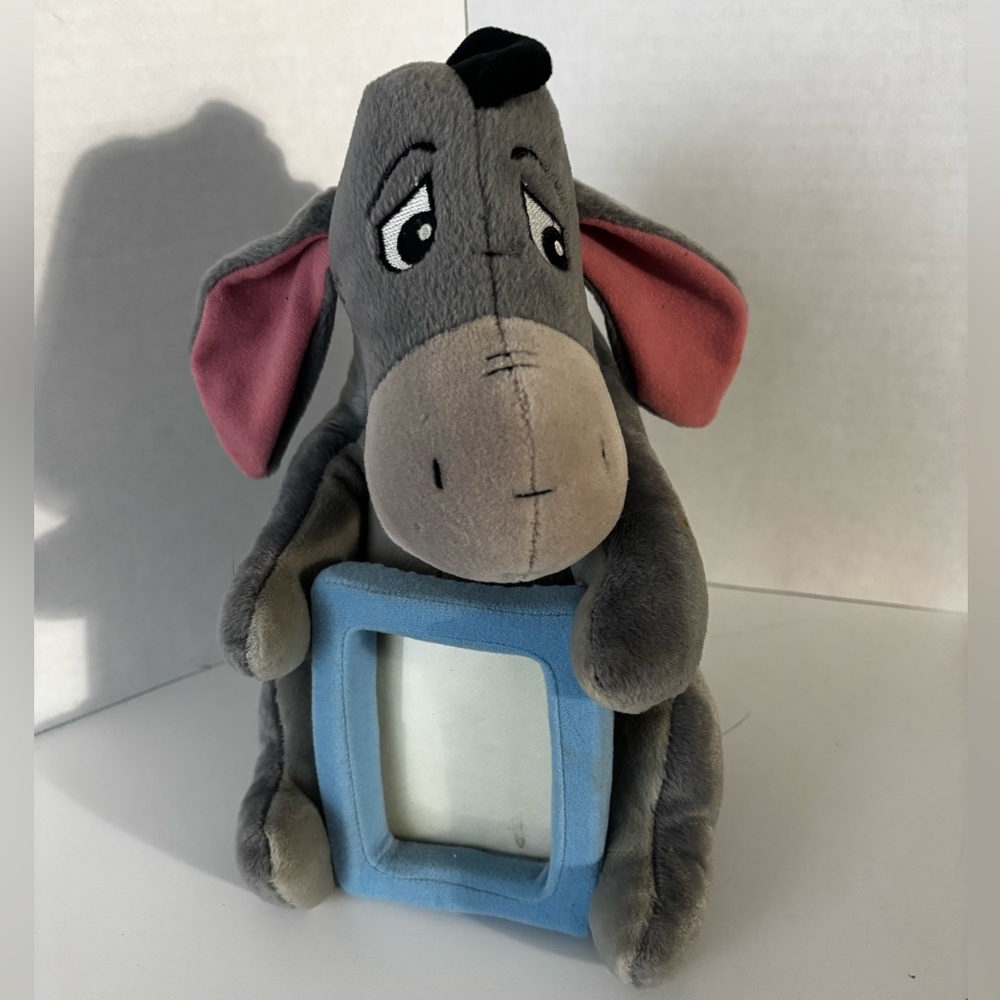 Disney Eeyore Plush 10" With Photo Picture Frame 3.5x3" Gray Detachable Tail